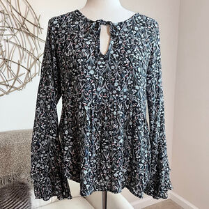 Womens Floral Bell Sleeve Top Dark Fairy Boho Chic Cottagecore Whimsigoth Flowy